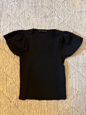 Mango Black Square Neck Puff Sleeve Top